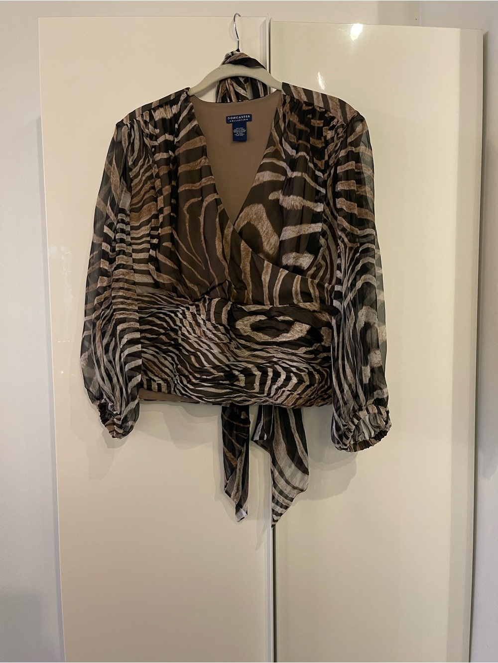Doncaster Brown Cream & Black Zebra-Print Wrap Blouse